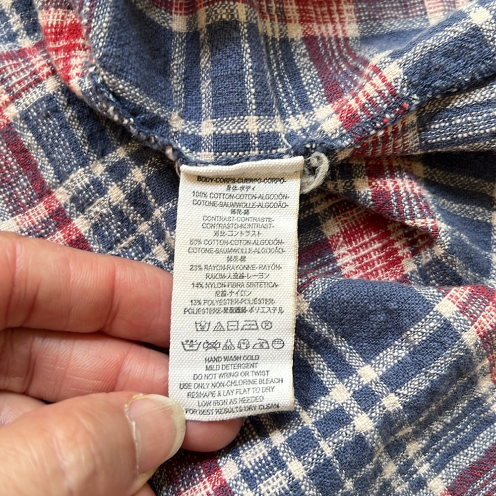 FREE PEOPLE Fireside Nights Plaid & Knit Long Sleeve Blouse Cloudy Combo Size S - Picture 11 of 15